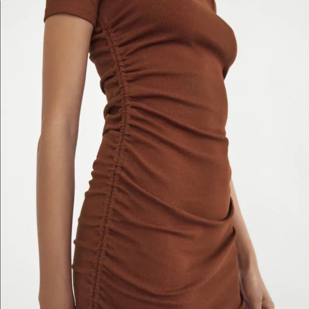 Zara Brown Ruched Mini Dress
